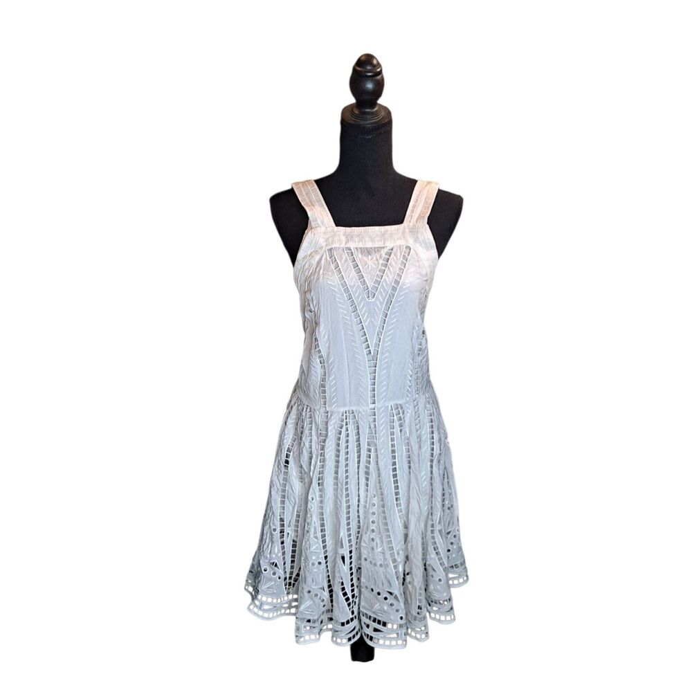 Magali Pascal Tangier Eyelet Mini Dress Womens Sz M Off-White Whimsical